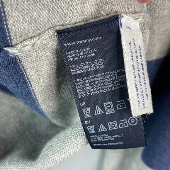TOMMY HILFIGER Mens Striped Half Zip Sweater Steel Blue Grey Logo Preppy Size M - Picture 9 of 12
